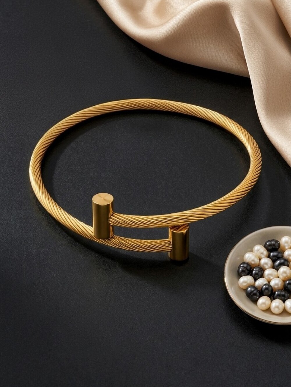 18K Gold Plated Cable Cuff Bracelet Adjustable Twisted Wire Bangle Unisex 7.5"